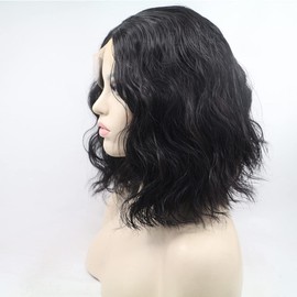 Xiweiya Lace Front1B Black Wig Bob For Women Micro Curly Synthetic Wigs Heat Resistant Short Hair Cosplay Wig Natural Hairline Half Hand Tied Replacement Summer Wigs 14 Inches