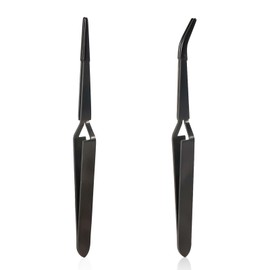Reverse Tweezers, Cross Locking Tweezers Stainless Steel Soldering Tweezers with Straight & Bend Rubber Tips Action Craft Lock for Crafting Electronics Jewelry (Black)