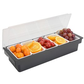 ATRDTO Ice Chilled Serving Tray Condiment Pots Condiment Server，Plastic Dispenser Tray for Catering Dips Toppings, Serving Taco, Ice Cream, Fruit (5 Compartments)