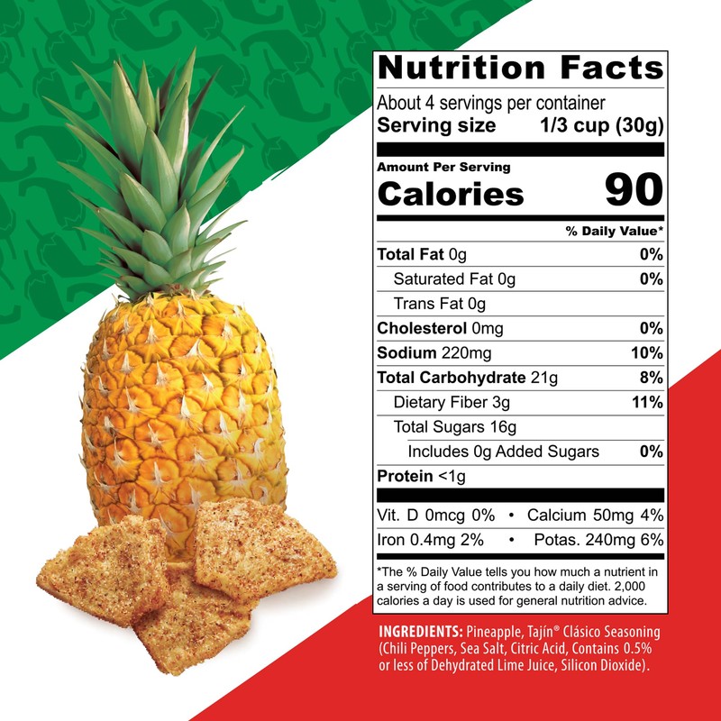 Nutrissimo Dried Pineapple with Tajin, Gluten-free Dried Fruit Snacks, 4oz