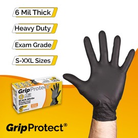 GripProtect 6 Mil Black Nitrile Exam Gloves | Heavy Duty | Textured | Food | Cleaning | Law Enforcement | Automotive | (X-Large, 1,000)