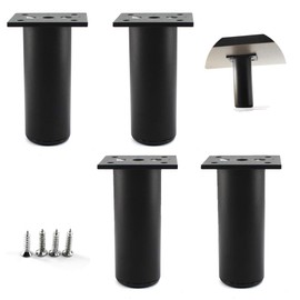 Black Round Furniture Legs 38x18cm Aluminium Alloy Adjustable Feet For TV Desk Table and Sofa Legs(Pack of 4)