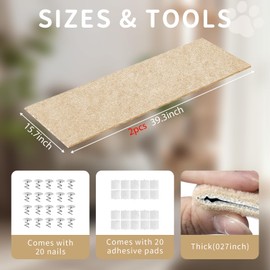 2Pcs 39.4"x15.8" Cat Scratch Furniture Protector, Trimmable Self-Adhesive Cat Scratch Pad, Suitable for Carpet, Scratching Post, Cat Couch Furniture Protector and Replacement Pads (Khaki)