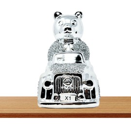 CRYSTAL CROWN Crushed Diamond Silver Bear on Car For Kids Gifts Home, Office Gifting Captivating Sparkle and Free-Standing Desks and Shelves - 25cm