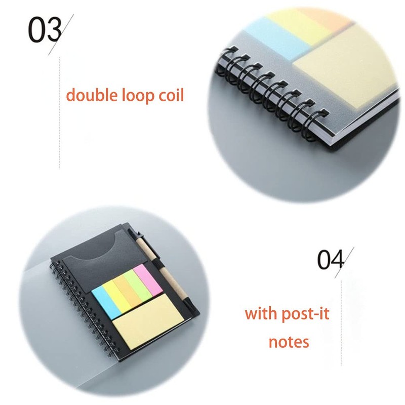 SEIWEI Spiral Notebook with Pen and Sticky Notes Double Loop