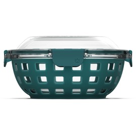 Ello DuraGlass Food Storage Glass Lunch Bowl Container - Meal Prep Container with Silicone Sleeve and Airtight Lid, 5 Cup, Teal