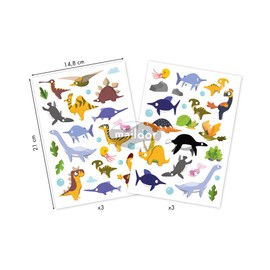 Maildor - Ref AE205C - Dreamy Decorative Stickers (Pack of 6 Sheets) - Prehistoric Dinosaur Designs - 14.8 x 21cm, Approximately 150 Stickers Per Pack, Repositionable