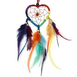 Small Pretty Heart Shape Dream Catcher Colourful Rainbow Feather Dreamcatcher - Fair Trade
