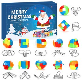 Advent Calendar 2024 Puzzle Games, Advent Calendar Children, Christmas Calendar with 24 Pieces Plastic Metal Puzzle, Metal Threads Puzzle, Plastic Puzzle Skill Games, for Children Adults