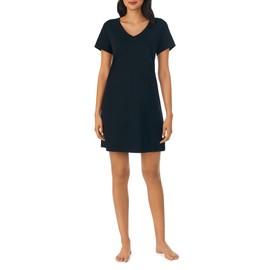 Nautica Women's V-Neck Sleep Shirt, 100% Cotton Jersey, Black, M