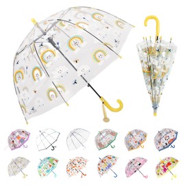 Wxjiahetai Kids Umbrella for Girls & Boys Toddler Childrens Clear Bubble Umbrella for Kids Small Durable Kids Umbrellas for Rain Outdoor(Clear Rainbow)