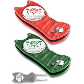 VISUALIZE Premium Golf Divot Repair Tool Kits with Ball Marker- Favorite Golf Gift Sets - Anodized Aluminum Switchblade-Style - Premium Feel & Durability (Talon-Combo-Xmas)