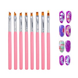 HIGHROCK 8 Pcs Nail Brush Pen Gradient Acrylic Painting Brush Set False Nail Art Tips UV Gel Flower Drawing Pen Manicure Nail Art Pen Tool (PINK)