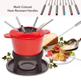 NutriChef 12pcs Fondue Dipping Fork Skewers - Stainless Steel w/Multi-Colored Heat-Resistant Handles - Perfect for Fruits, Vegetables, Cheese, Chocolate, Marshmallows and More PRTPKFONDSTK12