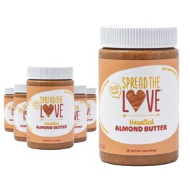 Spread The Love UNSALTED Almond Butter (All Natural, Vegan, Gluten-free, Creamy, No added salt, No added sugar, No palm fruit oil, Not pasteurized with PPO) (6-Pack)