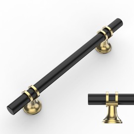 Amerdeco 10 Pack Matte Black and Gold Cabinet Pulls 5 Inch(128MM) Hole Centers Kitchen Cabinet Handles Cabinets Hardware Drawer Pulls AM002