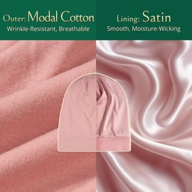 Joyhabit Satin Bonnet for Sleeping, Pink, Breathable Modal Cotton Outside and Silk-Like Smooth Satin Inside for Women and Men, All-Season Stylish Design with Adjustable Strap