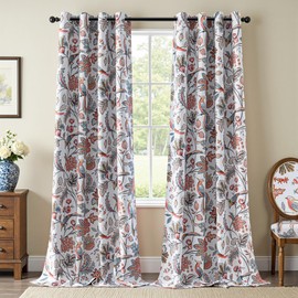 MYSKY HOME Boho Floral 95% Blackout Curtains & Drapes 95 inch 2 Panels Set for Living Room Bedroom Heat Block Sound Reduce Farmhouse Curtains with Patterned Flower Bird Design for Room, Greyish White