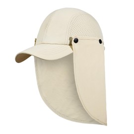 Mens Foldable Fishing Hat Baseball Cap with Removable Neck Flap,Women Portable UV Protection Sun Hats for Golf Hiking Beige