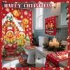 FuWeave 8 Pcs Christmas Shower Curtain Set Xmas Santa Bathroom