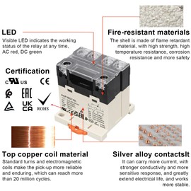 Weasch 10Pack General Purpose Relay, RGF2BD740L, 25A 200-240VAC Coil Voltage, 6Pin Double Pole Single Throw Normally Open Contacts, with LED Indicator Light and Protection Cover, 35mm DIN Rail Mount