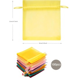 Sacchetti per confetti in organza 100 pezzi, sacchetti regalo con cordino, bustine trasparenti per confetti, sacchettini bomboniere per caramelle, gioielli, piccoli regali nozze e feste, 10x12 cm