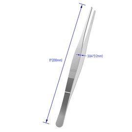 FOCMKEAS 8 Inch Stainless Steel Tweezers, with Straight Round Blunt Serrated Tip, 3/64 Inch Thickness Stainless Steel, Multipurpose Daily Garden Home Lab Craft Repairing Tool
