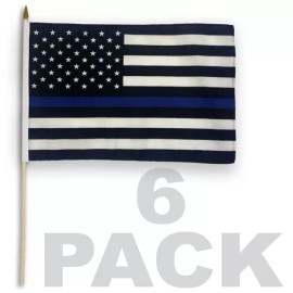 6 PACK 12x18 THIN BLUE LINE USA Stick Flag Police Blue Lives Matter Flags