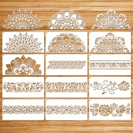 MWOOT Pack of 12 Large Stencils, Mandala Stencil, Reusable DIY Painting Template Stencil Kits, Mandala Scale Stencils Painting for Tiles, Painting, Canvas, Furniture Crafts, 30 x 15 cm