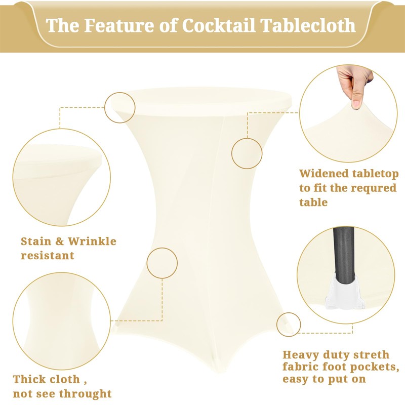 4 Pack Spandex Cocktail Table Covers 32"x43" Stretch Square Corners