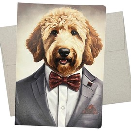 Whitman and Daughter Goldendoodle in Suit Card, Goldendoodle Birthday Card (1 Premium Card, 5X7 Inches) dog card blank for all occasions like engagement, wedding, or thinking of you - 644