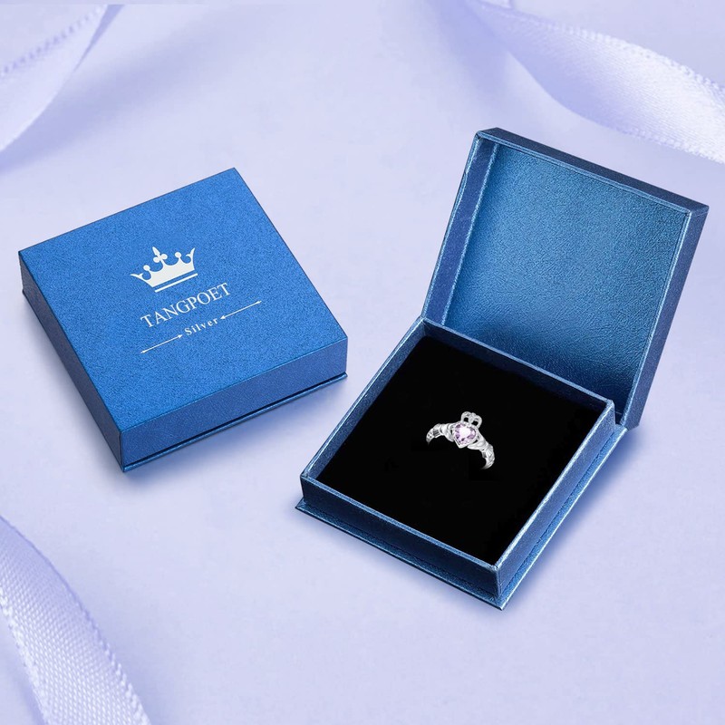 TANGPOET 925 Sterling Silver Claddagh Ring Irish Claddagh Ring Celtic