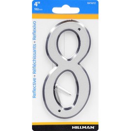 HIllman 841612 4-Inch Nail-On Reflective Plastic House Number 8