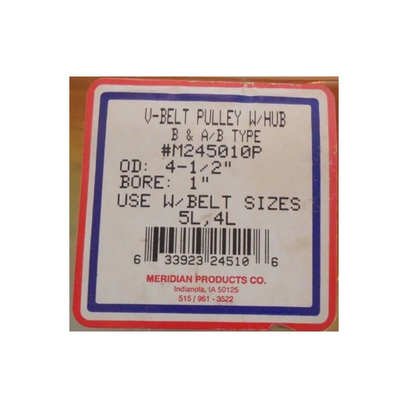 4-1/2" Outside Diameter 1" Bore V Belt Pulley 245010 Use