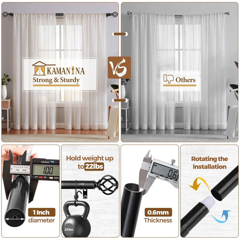KAMANINA Black Curtain Rod for Windows 66 to 120 Inch