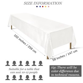 Ruisita - Mantel de satén para fiesta, de 58 x 102 pulgadas, rectangular, de seda brillante, mantel de tela suave, decoración de mesa para boda, banquete, decoración de mesa, color blanco