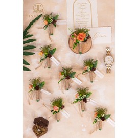 TINGE TIME Tropical Citrus Boutonniere for Men, Set of 10 Groom and Groomsmen Boutonniere for Wedding, Prom, Homecoming, Anniversary, Graduation