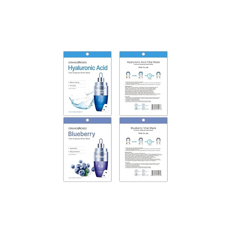 【Orangeroses】 100 Pcs Combo Pack, Premium Korean Essence Facial Mask