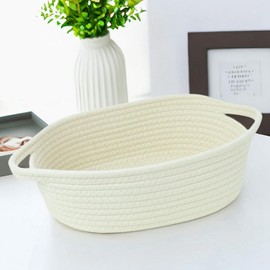 Hopbucan Rope Storage Baskets Woven Basket Portable Cotton Storage Baskets for Clothes, Bedding, Towels, Durable, Easy to Use, Small, Cream White