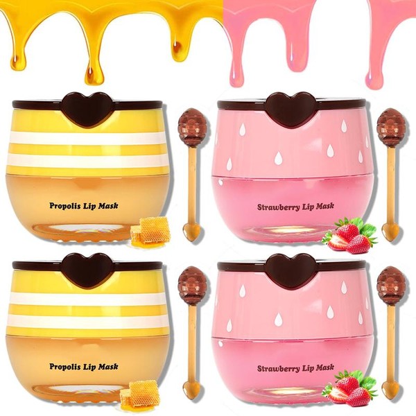 2PCS Honey Bee Lip Balm & Strawberry Vitamin E Night