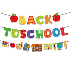 JUESMOS 3 Pieces Back to School Banners Decorations Welcome Back to School Banner Apples Pencil Garland First Day of School Banner for Kindergarten Preschool Party Classroom Bulletin Board Decorations