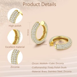 Dochais Ear Cuff Non-Piercing Earrings, Women's Chunky Earcuff Earrings No Hole Clip on Cartilage Earrings for Girls Hypoallergenic Jewelry Gift, Di medie dimensioni, Brass, Cubic Zirconia (G1)