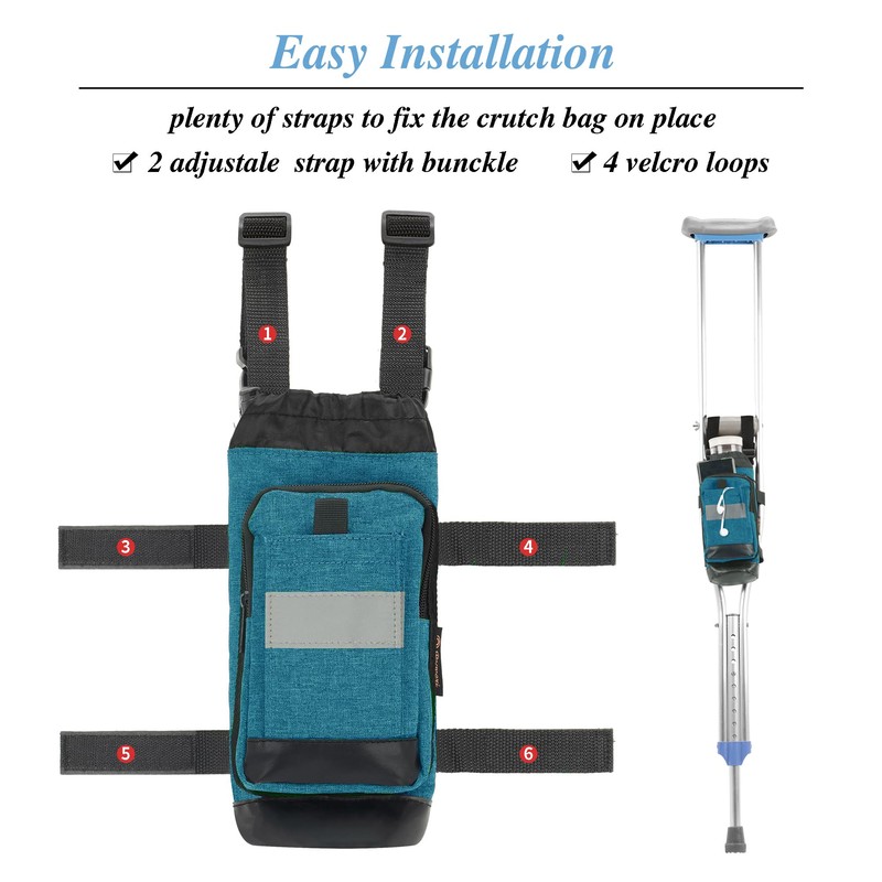 Crutch Bag Lightweight Crutch Accessories Storage Pouch with Reflective Strap