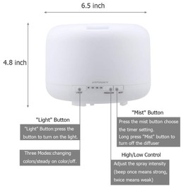 URPOWER Upgraded 500ML Essential Oil Diffuser Humidifiers Ultrasonic Aromatherapy Diffusers with 4 Timer Settings and Waterless Auto Shut-Off for Home Office Living Room Yoga Spa