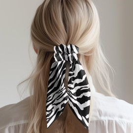YUVAMAGIMO Zebra Print Hair Scrunchies for Women's Hair Silk Hair Ties with Bows Satin Hair Ribbon Bow Bowknot Elastic Hair Ties Short Hair Scarf Scrunchies Ties for Women Girls