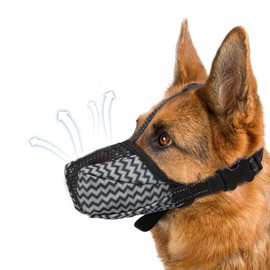Dog Muzzle, Air Mesh Breathable Muzzle for Medium Large Sized Dogs to Anti & Prevent Biting Barking Chewing, Soft Basket Muzzle for German Shepherd Dog with Reflective & Adjustable Strap(Grey-M