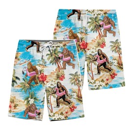 Funny Beach Bigfoot Hawaiian Shorts for Men Vintage Sasquatch Shorts Men Swim Trunks Mens Shorts 3