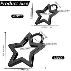 4 PCS Star Carabiner, Star Carabiner Clip, Zinc Alloy Keychain Clip with 2 Sizes, Spring Snap Keychain Clip for Camping, Hiking, Fishing, Outdoor Travel (M+L, Black)