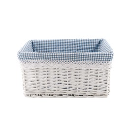White Willow Woven Basket with Blue and White Lattice and Detachable Rectangular Wisteria Woven Basket Natural Rattan Storage Basket Pastoral Style Candy Storage Table Organization Kitchen Storage