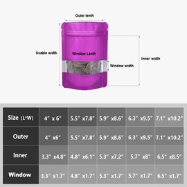 5.5"x7.8" 120pcs Mylar Bags for Food Storage,Smell Proof Bags with Matte Window Resealable Food Storage Bags for Small Business, Stand-up Foil Pouch Packaging Treat Snack Bags for Self Sealing（Purple）
